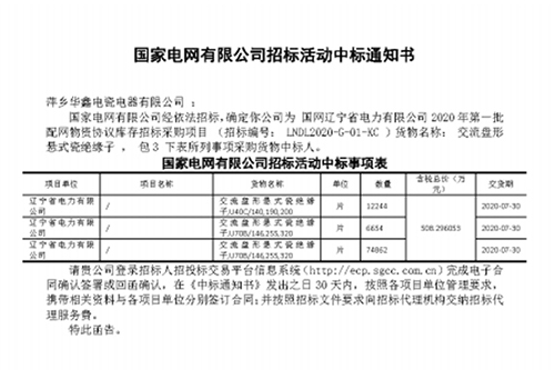 国家电网有限公司招标活动中标通知书